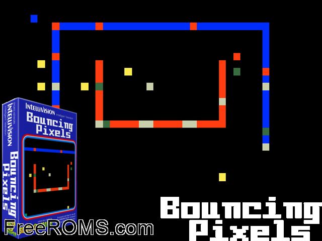 Bouncing Pixels (1999)(PD) Intellivision game showing 3D box cover and gameplay screenshot