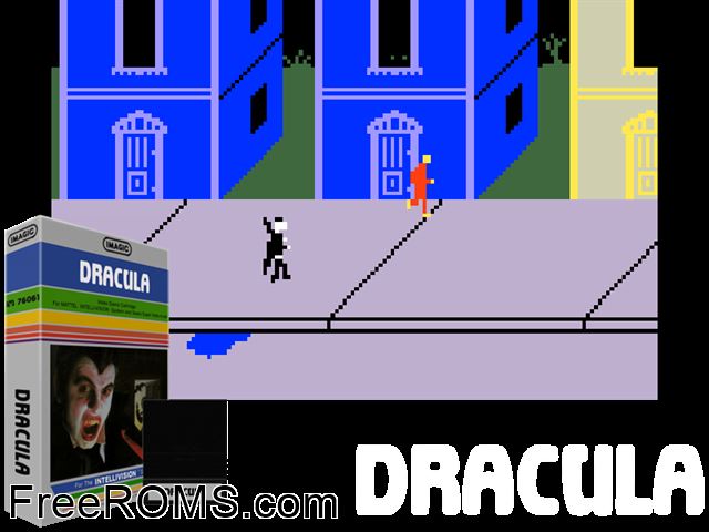 Dracula (1982)(Imagic) Intellivision game showing 3D box cover and gameplay screenshot