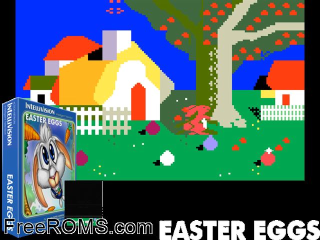 Easter Eggs (1981)(Mattel) Intellivision game showing 3D box cover and gameplay screenshot