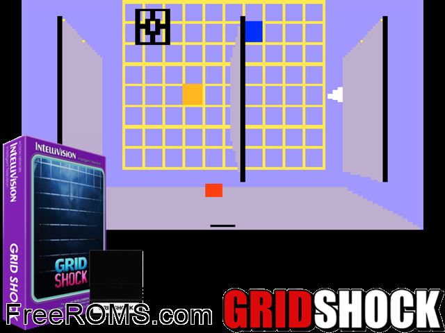 Grid Shock (1982)(Mattel) Intellivision game showing 3D box cover and gameplay screenshot