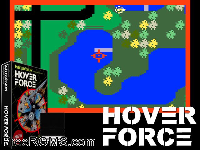 Hover Force (1986)(Intv Corp) Intellivision game showing 3D box cover and gameplay screenshot