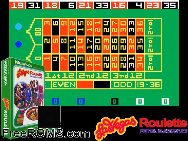 Las Vegas Roulette (1979)(Mattel) Intellivision game showing 3D box cover and gameplay screenshot