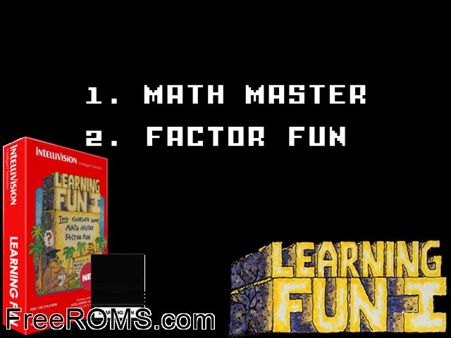 Learning Fun I - Math Master Factor Fun (1987)(Intv Corp) Intellivision game showing 3D box cover and gameplay screenshot