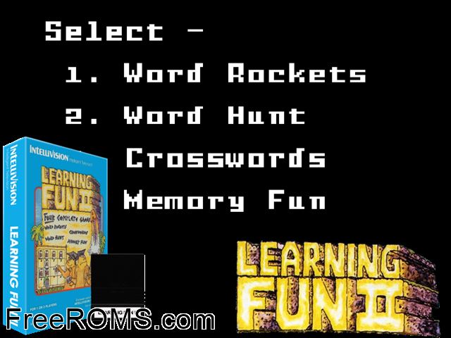 Learning Fun II - Word Wizard Memory Fun (1987)(Intv Corp) Intellivision game showing 3D box cover and gameplay screenshot