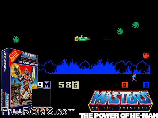 Masters of the Universe - The Power of He-Man! (1983)(Mattel) Intellivision game showing 3D box cover and gameplay screenshot
