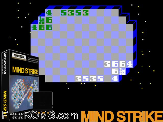 Mind Strike! (1982)(Mattel) Intellivision game showing 3D box cover and gameplay screenshot