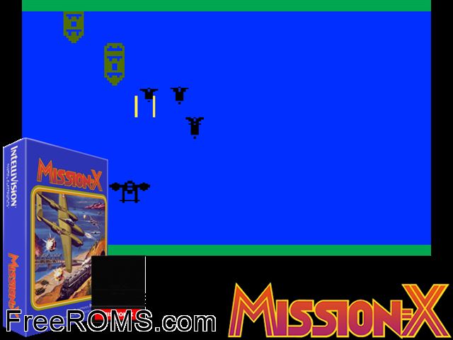 Mission X (1982)(Mattel) Intellivision game showing 3D box cover and gameplay screenshot
