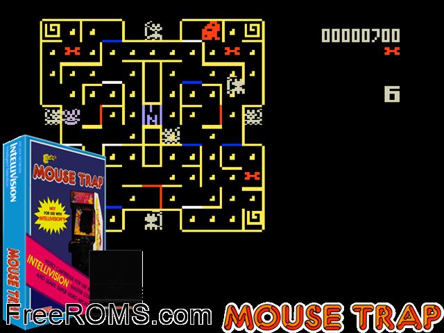 Mouse Trap (1982)(Coleco) Intellivision game showing 3D box cover and gameplay screenshot