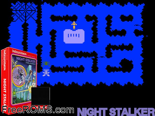 Night Stalker (1982)(Mattel) Intellivision game showing 3D box cover and gameplay screenshot