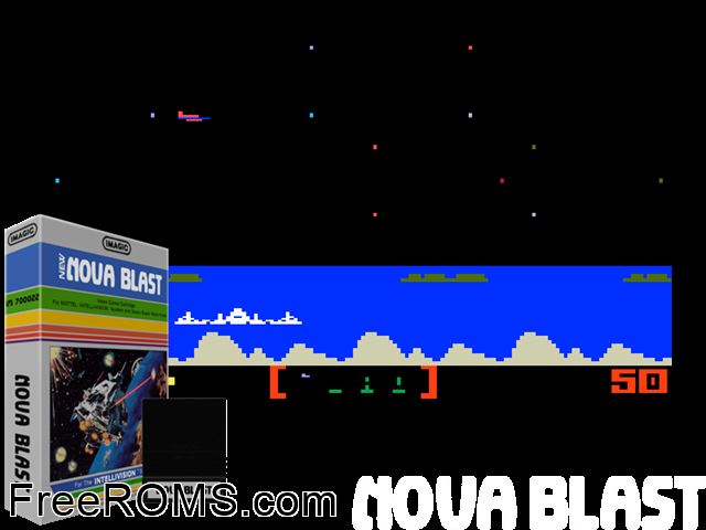 Nova Blast (1983)(Imagic) Intellivision game showing 3D box cover and gameplay screenshot