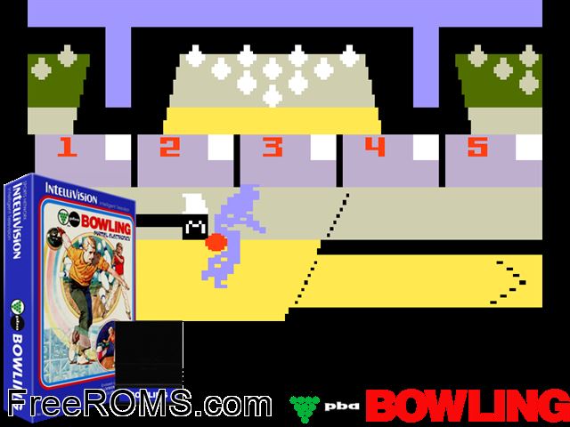 PBA Bowling (1980)(Mattel) Intellivision game showing 3D box cover and gameplay screenshot