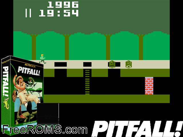 Pitfall! (1982)(Activision) Intellivision game showing 3D box cover and gameplay screenshot