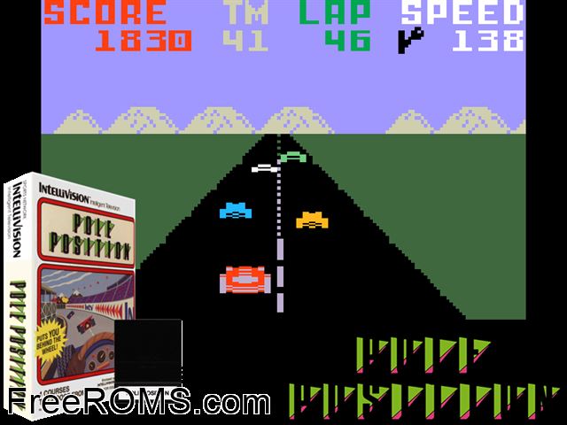 Pole Position (1986)(Intv Corp) Intellivision game showing 3D box cover and gameplay screenshot