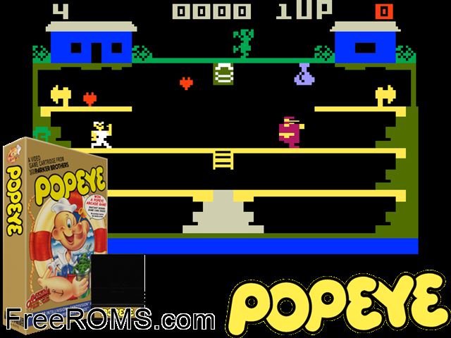 Popeye (1983)(Parker Bros) Intellivision game showing 3D box cover and gameplay screenshot