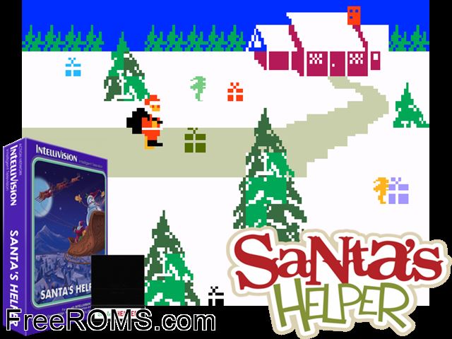 Santas Helper (1983)(Mattel) Intellivision game showing 3D box cover and gameplay screenshot