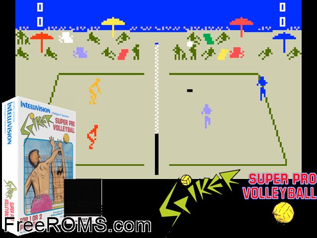 Spiker! - Super Pro Volleyball (1988)(Intv Corp) Intellivision game showing 3D box cover and gameplay screenshot
