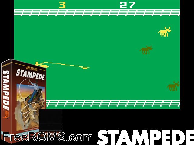 Stampede (1982)(Activision) Intellivision game showing 3D box cover and gameplay screenshot
