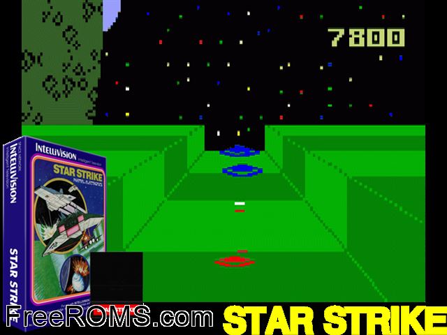 Star Strike (1981)(Mattel) Intellivision game showing 3D box cover and gameplay screenshot