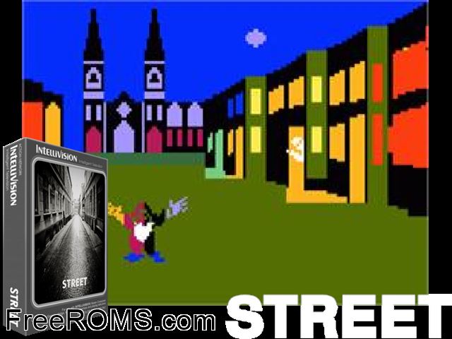 Street (1981)(Mattel) Intellivision game showing 3D box cover and gameplay screenshot