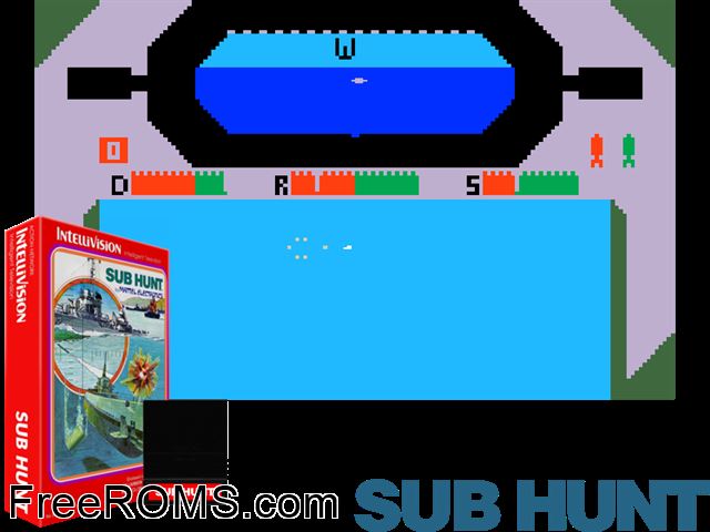 Sub Hunt (1981)(Mattel) Intellivision game showing 3D box cover and gameplay screenshot