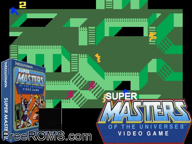 Super Masters! (1982)(Mattel) Intellivision game showing 3D box cover and gameplay screenshot