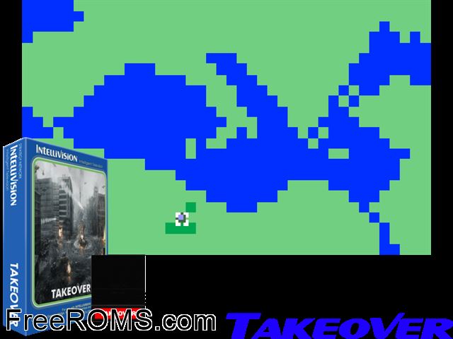 Takeover (1982)(Mattel) Intellivision game showing 3D box cover and gameplay screenshot