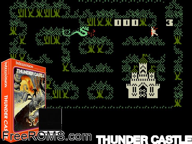 Thunder Castle (1982)(Mattel) Intellivision game showing 3D box cover and gameplay screenshot