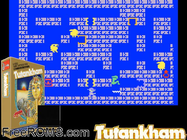 Tutankham (1983)(Parker Bros) Intellivision game showing 3D box cover and gameplay screenshot