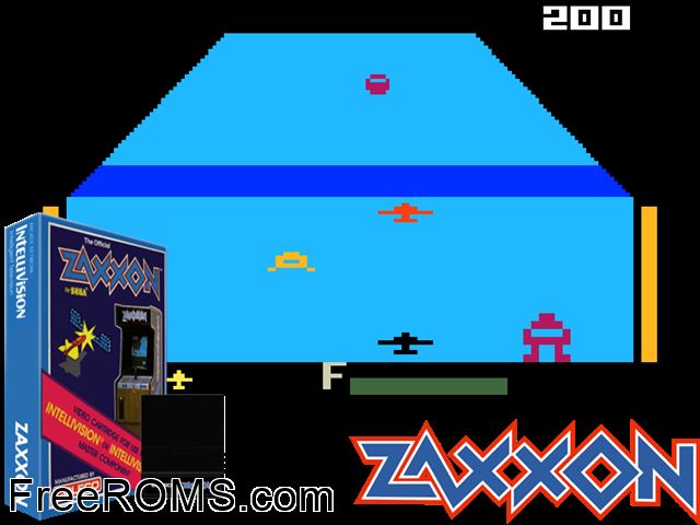 Zaxxon (1982)(Coleco) Intellivision game showing 3D box cover and gameplay screenshot