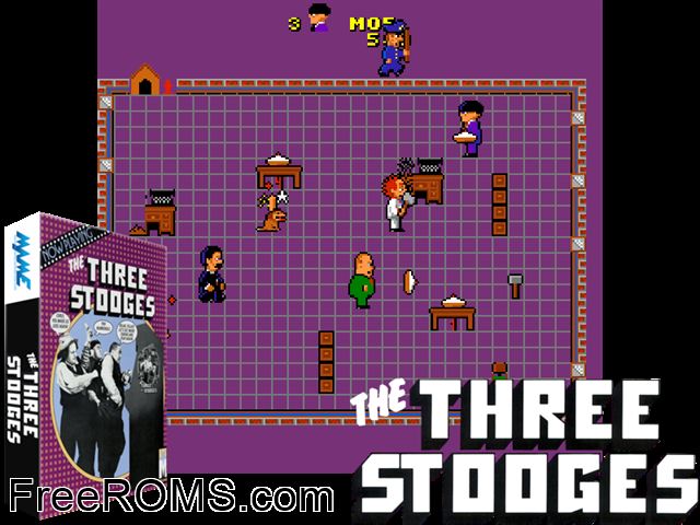 The Three Stooges In Brides Is Brides MAME game showing 3D box cover and gameplay screenshot
