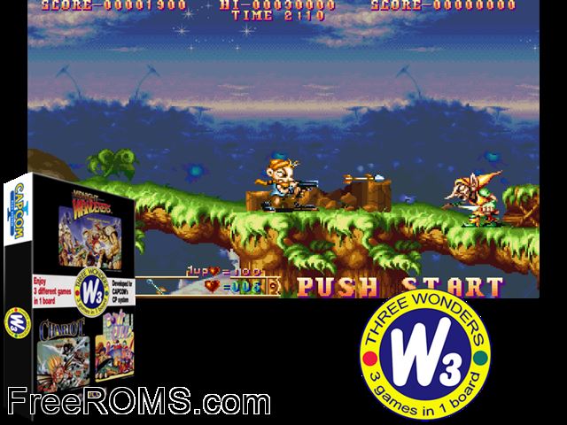 Three Wonders (US 910520) MAME game showing 3D box cover and gameplay screenshot