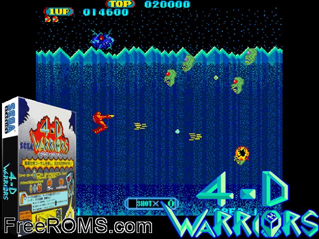 4-D Warriors MAME game showing 3D box cover and gameplay screenshot