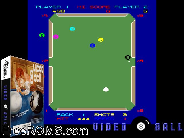 Video Eight Ball (Rev.1) MAME game showing 3D box cover and gameplay screenshot