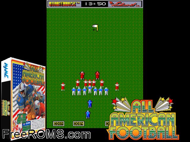 All American Football (rev E) MAME game showing 3D box cover and gameplay screenshot