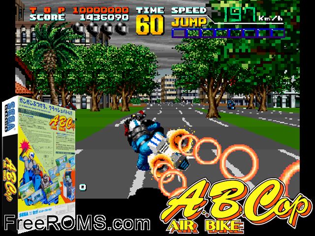 A.B. Cop (FD1094 317-0169b) MAME game showing 3D box cover and gameplay screenshot
