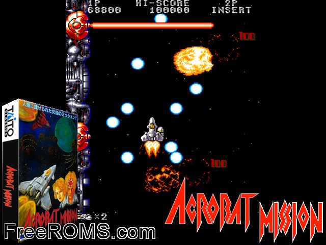 Acrobat Mission MAME game showing 3D box cover and gameplay screenshot