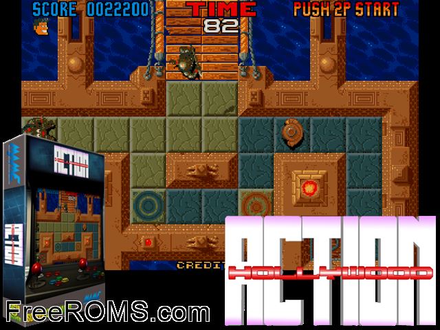 Action Hollywood MAME game showing 3D box cover and gameplay screenshot