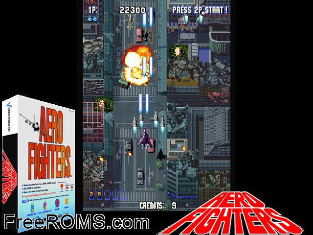 Aero Fighters (bootleg) MAME game showing 3D box cover and gameplay screenshot