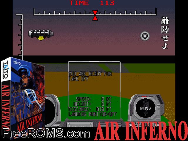 Air Inferno (US) MAME game showing 3D box cover and gameplay screenshot