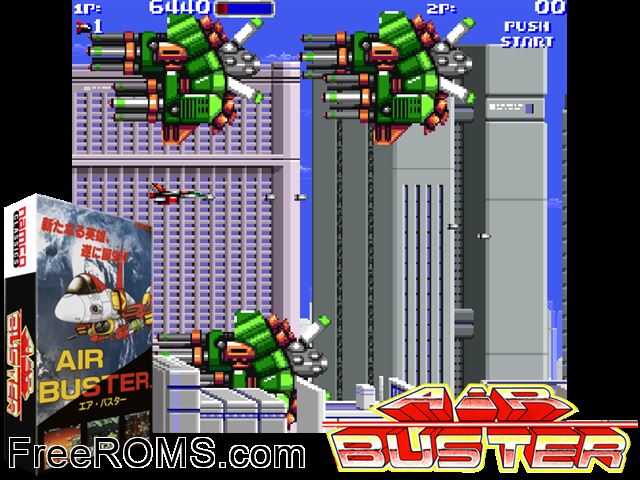 Air Buster: Trouble Specialty Raid Unit (World) MAME game showing 3D box cover and gameplay screenshot