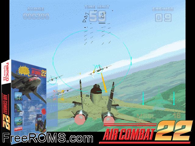 Air Combat 22 (Rev. ACS1 Ver.B) MAME game showing 3D box cover and gameplay screenshot