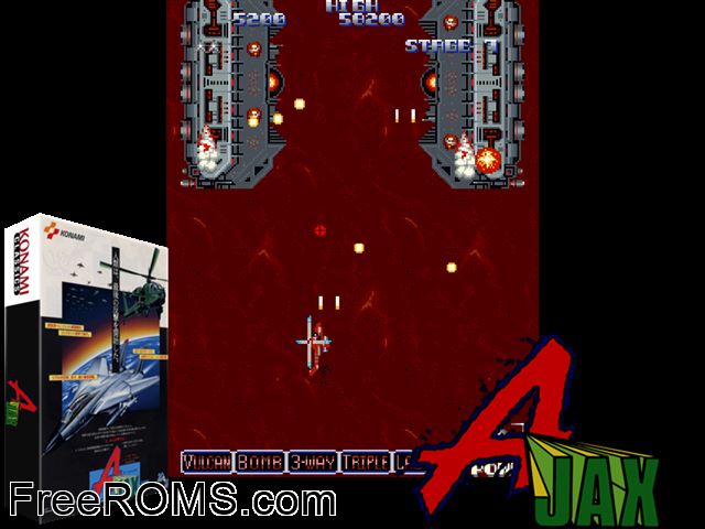 Ajax (Japan) MAME game showing 3D box cover and gameplay screenshot