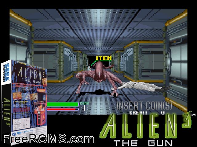 Alien3: The Gun (US) MAME game showing 3D box cover and gameplay screenshot