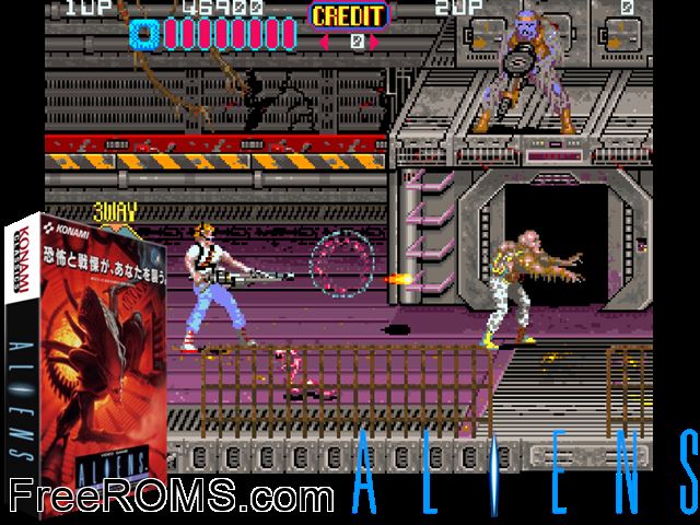 Aliens (Japan set 1) MAME game showing 3D box cover and gameplay screenshot
