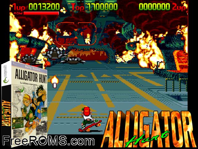 Alligator Hunt MAME game showing 3D box cover and gameplay screenshot