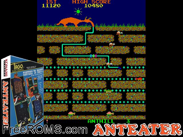 Anteater MAME game showing 3D box cover and gameplay screenshot