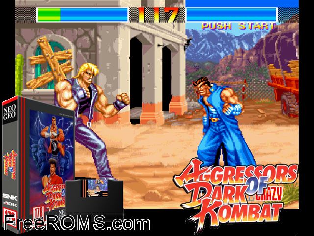Aggressors of Dark Kombat / Tsuukai GANGAN Koushinkyoku MAME game showing 3D box cover and gameplay screenshot