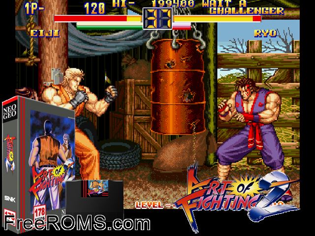 Art of Fighting 2 / Ryuuko no Ken 2 (set 1) MAME game showing 3D box cover and gameplay screenshot