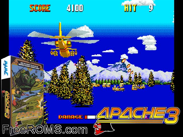 Apache 3 MAME game showing 3D box cover and gameplay screenshot