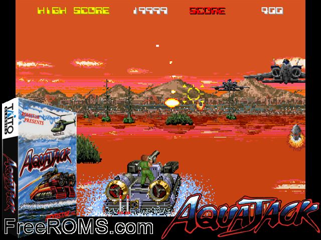 Aqua Jack (Japan) MAME game showing 3D box cover and gameplay screenshot